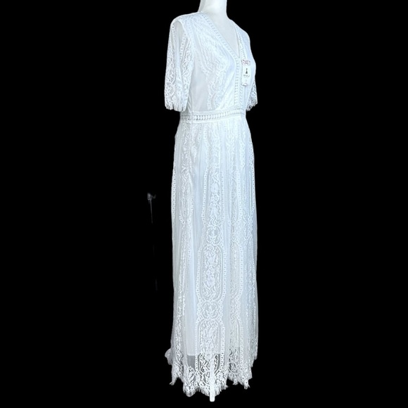 NEW Odizli Boho Maxi Dress 6 Embroidered Mesh Lace Bridesmaid Beachy White Flowy - Picture 3 of 13